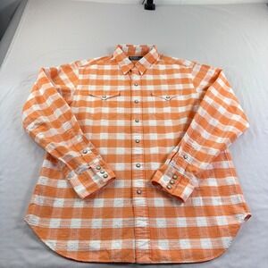 Polo Ralph Lauren Shirt Mens Large Orange Check Pearl Snap Up Western Cowboy